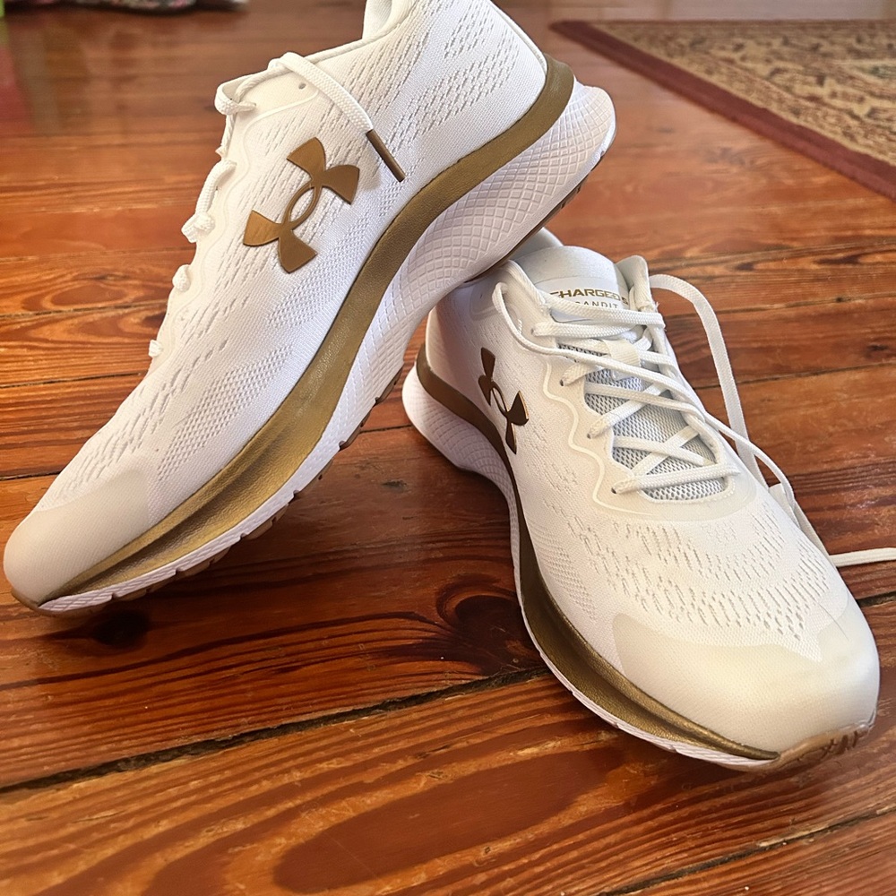 Under Armour White with Gold Accents Running Shoes